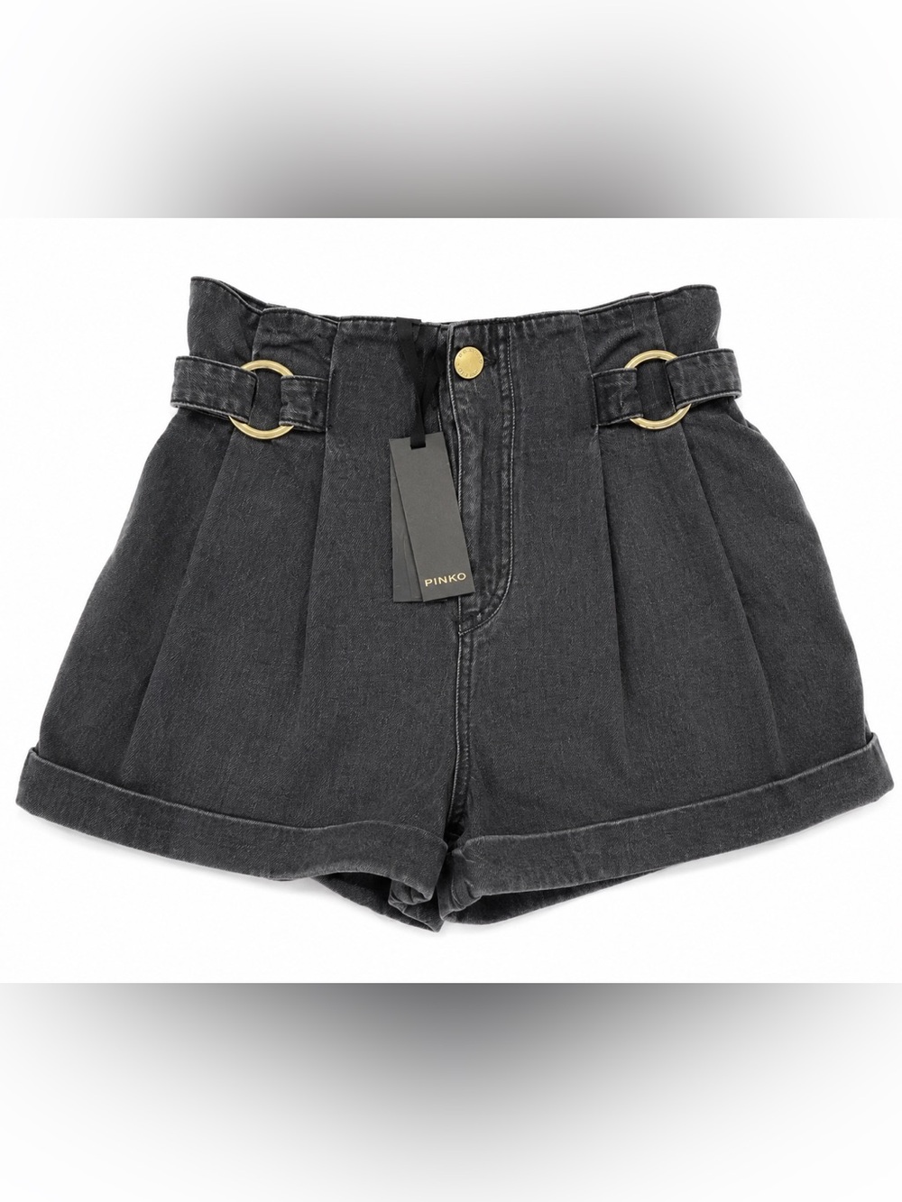 NWT PINKO GRAY HIGHWAISTED SHORTS WITH GOLD DETAILS